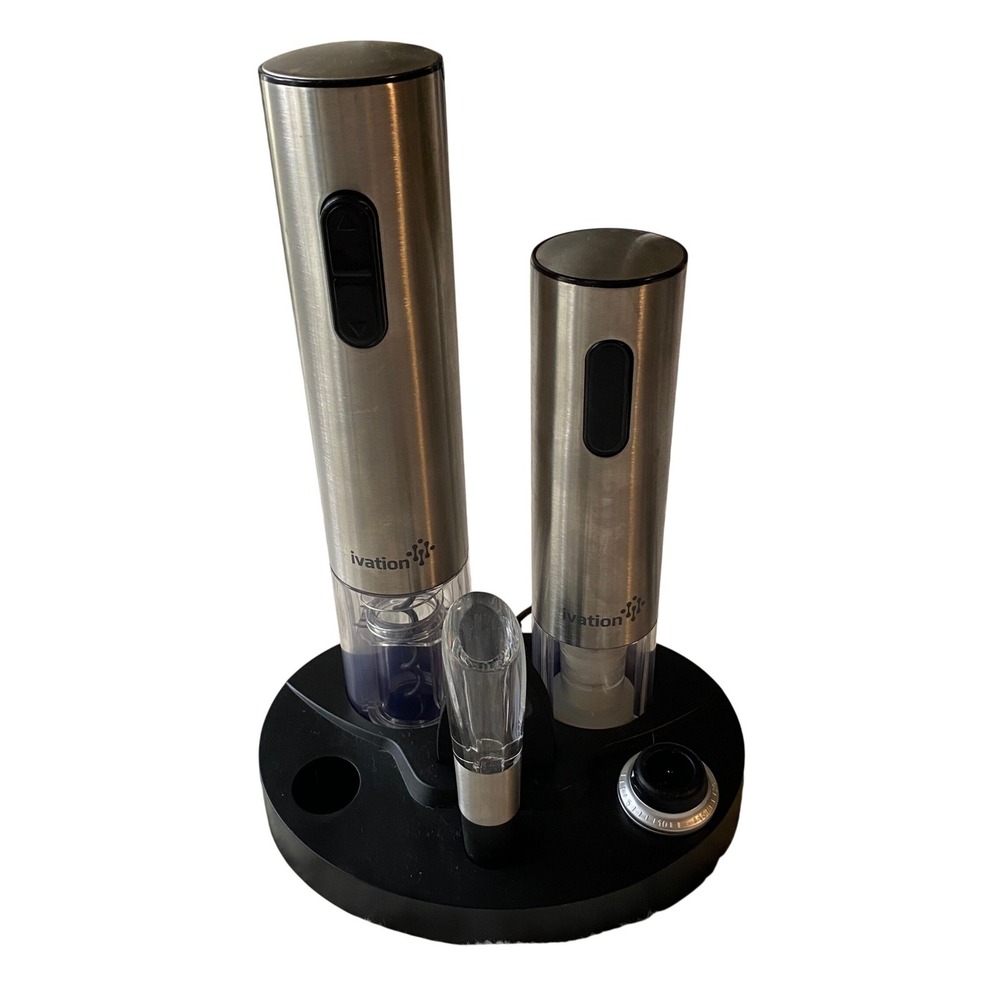 Ivation Electric Wine Gift Set Silver Opener Vacuum Sealer Base Barware Wine